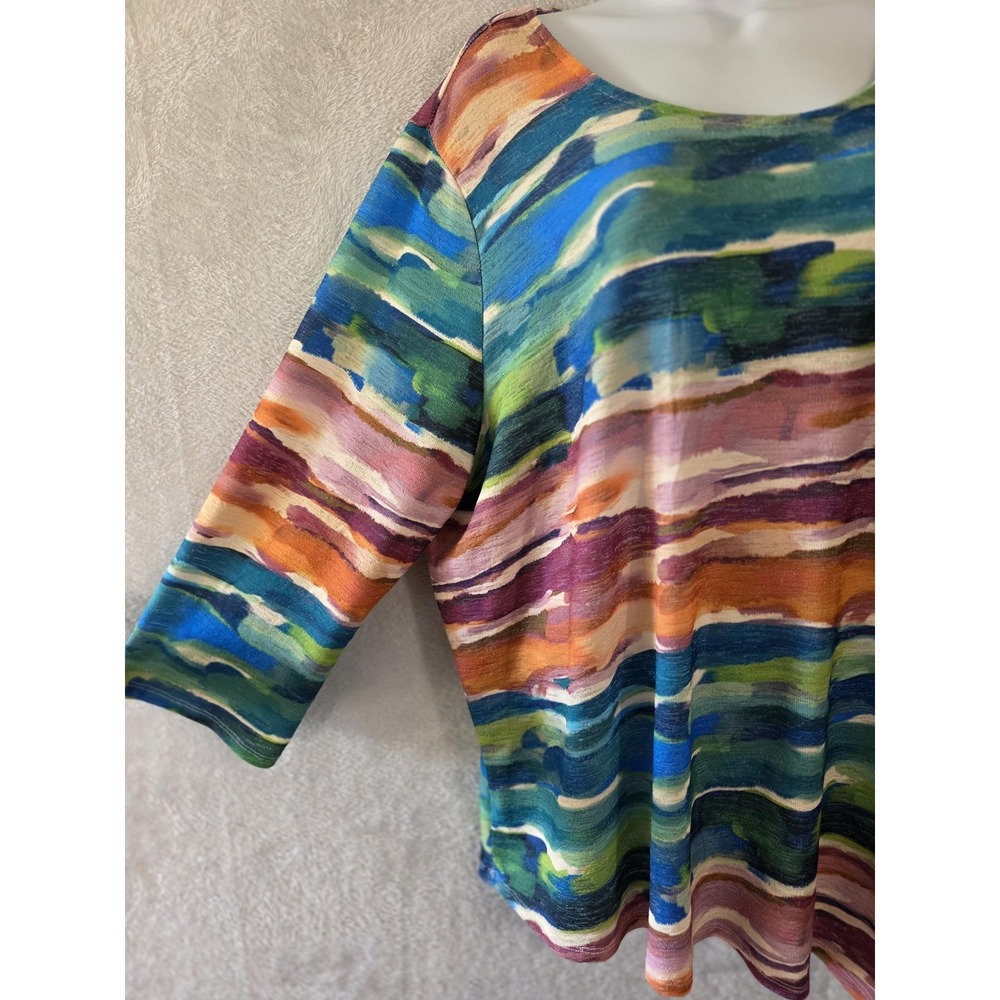 GUC Alfred Dunner Blouse Womens 2X Multicolor Watercolor Stripe Casual Artsy